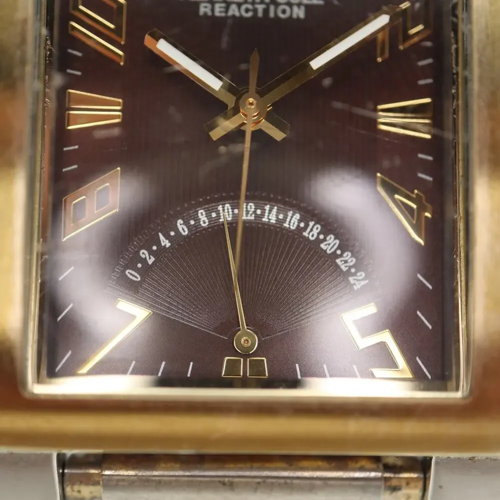 Reaction Kenneth Cole Two Tone 34mm Watch Brown Retrograde Stretch w New Battery